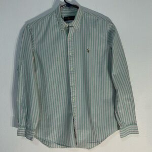 Men’s Ralph Lauren striped long sleeve button down green pink color Shirt Size L